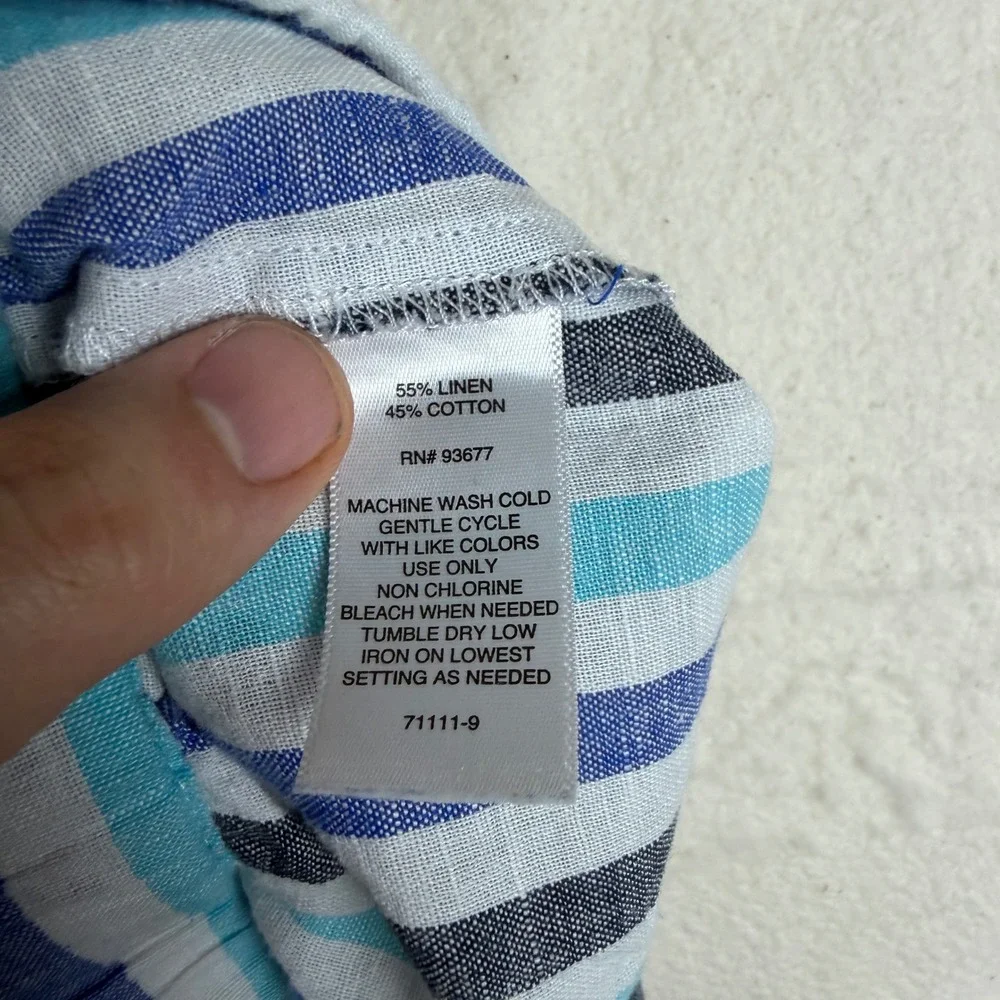 Liz Claiborne Blue Striped‎ Linen Blend Drawstring Shorts Womens Small Pocketed